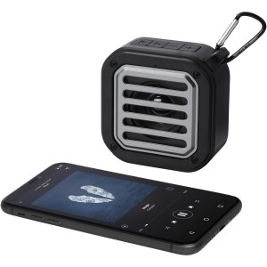 Solo 3W IPX5 RCS jrahasznostott manyag napelemes Bluetooth hangszr karabinerrel, fekete (hangszr, rdi, vett)
